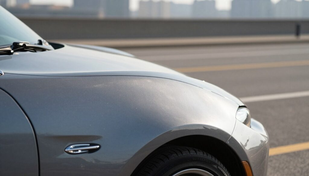 A close-up of a Mazda MX-5 sports car showcasing a high-quality ABS body kit. The focus is on the textured surface of the ABS material, highlighting its glossy finish and intricate details. In the foreground, the body's curves reflect soft daylight, enhancing the sleek lines of the car. The background features a blurred cityscape and open road, evoking a sense of freedom and adventure. The lighting should emphasize the contours of the body kit, casting subtle shadows to accentuate the design. Capture the mood of excitement and innovation, illustrating the perfect blend of performance and style that the Mazda MX-5 embodies.