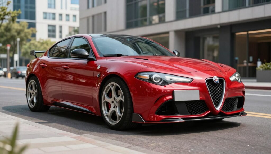 A striking image of an Alfa Romeo 159 (939) parked in a modern urban environment, showcasing an expertly fitted body kit that enhances its aerodynamic profile. In the foreground, focus on the sleek contours of the car, particularly its front bumper and side skirts, reflecting high-quality craftsmanship. In the middle ground, the background features a well-lit city street with contemporary architecture, under a clear blue sky. Soft, natural lighting creates a vibrant atmosphere, enhancing the car's dynamic colors. The angle should be slightly low, emphasizing the car's stance and aggressive design. Capture the mood of ingenuity and precision, highlighting the theme of perfect fitment without installation issues. A striking image of an Alfa Romeo 159 (939) parked in a modern urban environment, showcasing an expertly fitted body kit that enhances its aerodynamic profile. In the foreground, focus on the sleek contours of the car, particularly its front bumper and side skirts, reflecting high-quality craftsmanship. In the middle ground, the background features a well-lit city street with contemporary architecture, under a clear blue sky. Soft, natural lighting creates a vibrant atmosphere, enhancing the car's dynamic colors. The angle should be slightly low, emphasizing the car's stance and aggressive design. Capture the mood of ingenuity and precision, highlighting the theme of perfect fitment without installation issues.